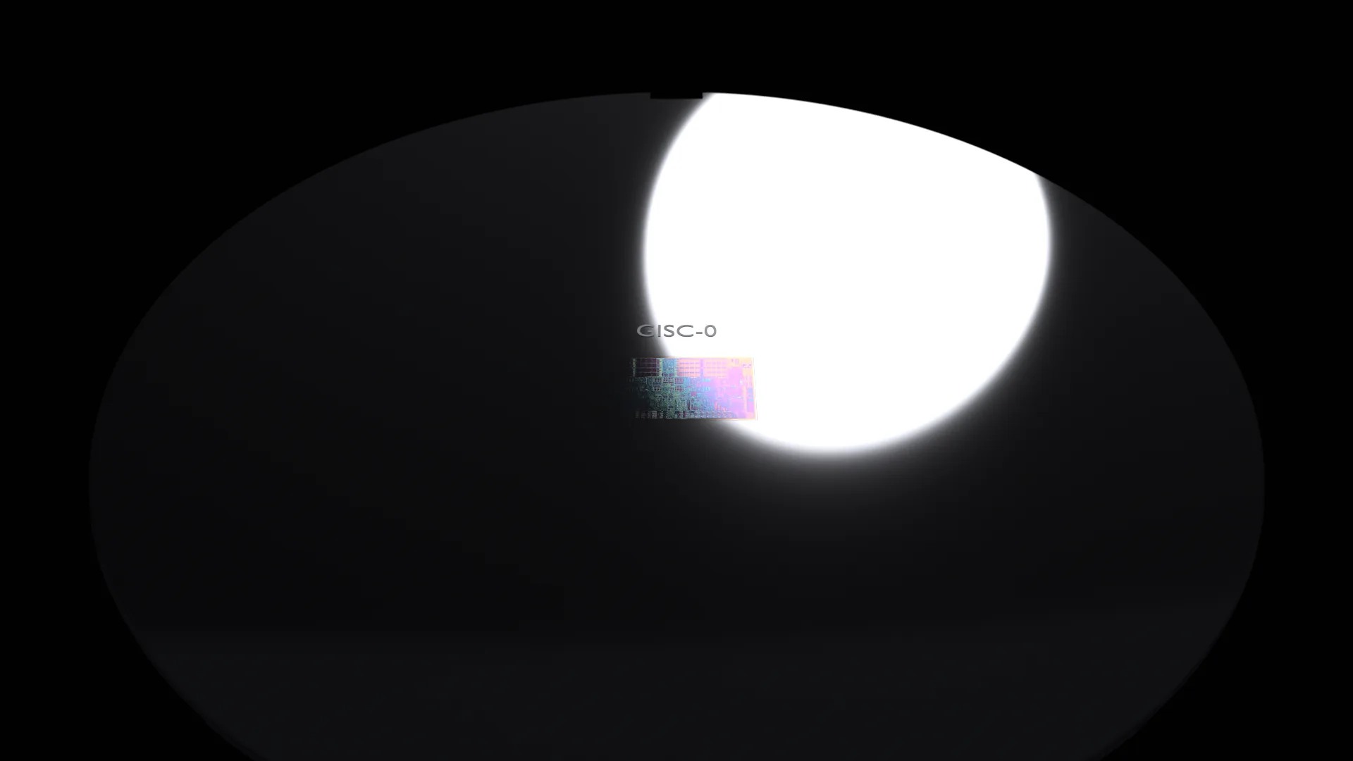 GISC-0 wafer render, mid dolly with the etched die visible